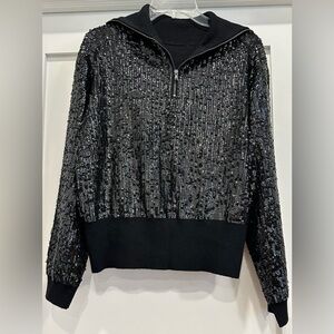 NWT - J.Crew Sequin Reversible Zip-Up Turtleneck Sweater - Black